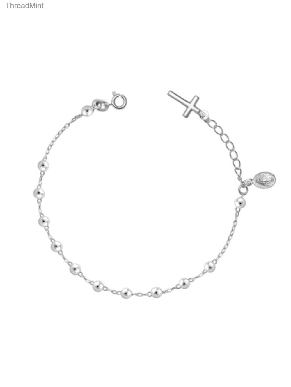 925 Sterling Silver Religious Cross Bracelet Link Chain Spring Clasp Women